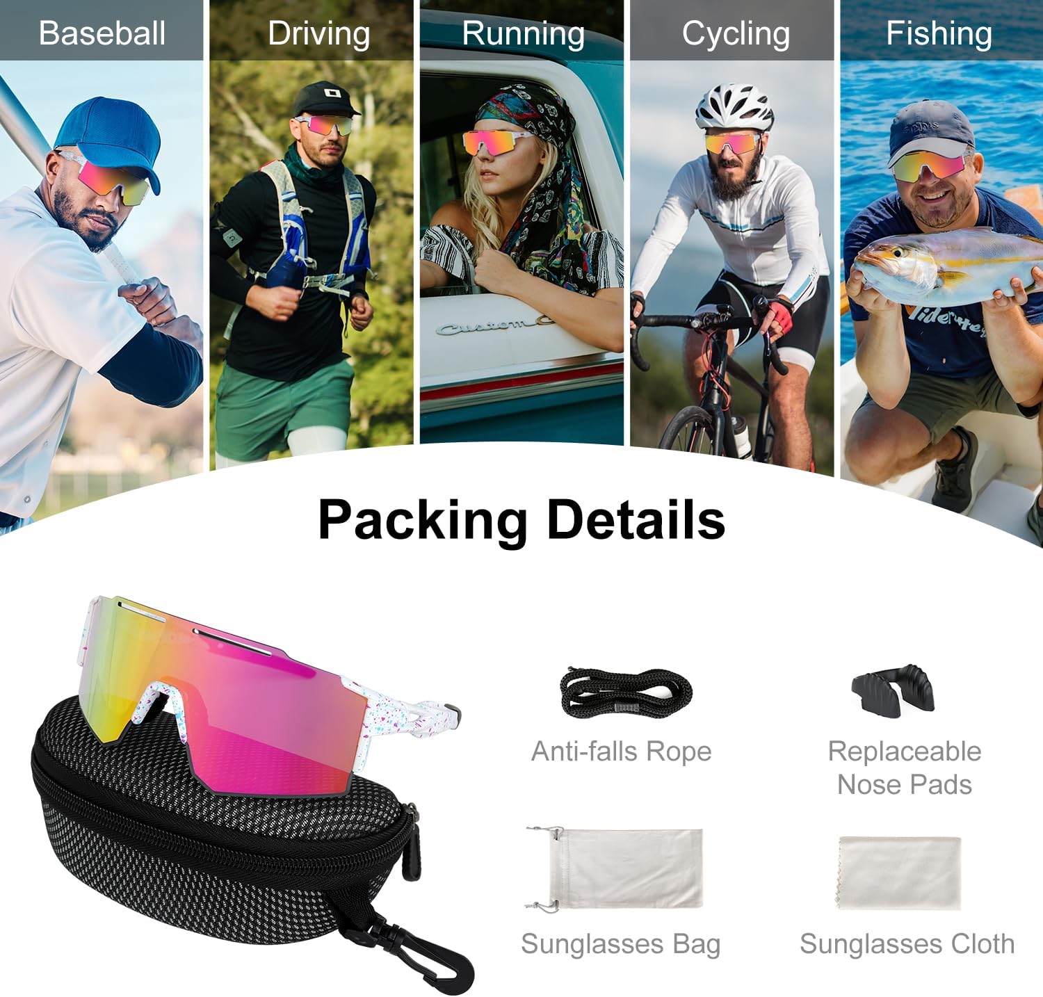 IX INOXTO Sports Sunglasses for Men Women Cycling Sunglasses Lightweight TR90 Frame UV400 Protection Goggles for Baseball Run - Image 8