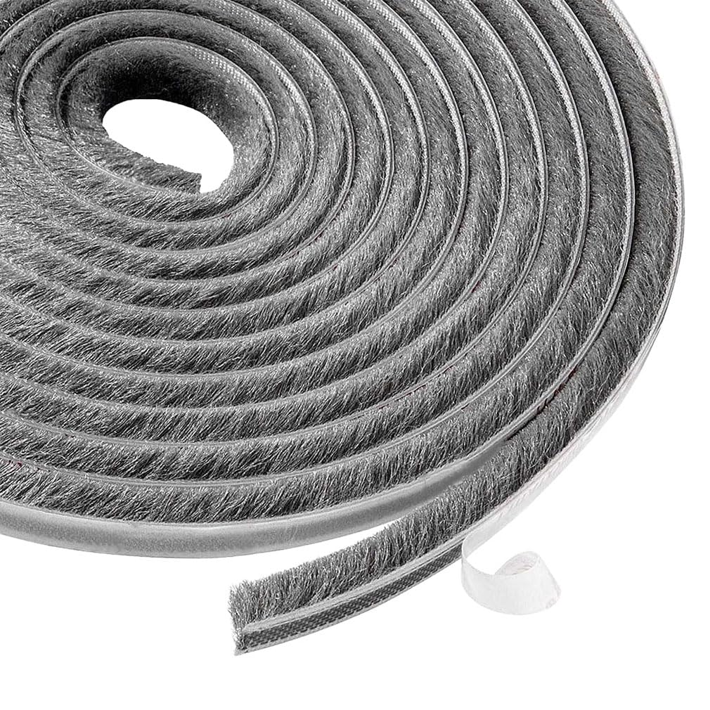 Draft Excluder for Doors, Brush Weather Stripping Self-Adhesive Brush Seal Strip Air Stopper for Sliding Doors, External Doors, Window, Grey (10m*9mm*5mm)