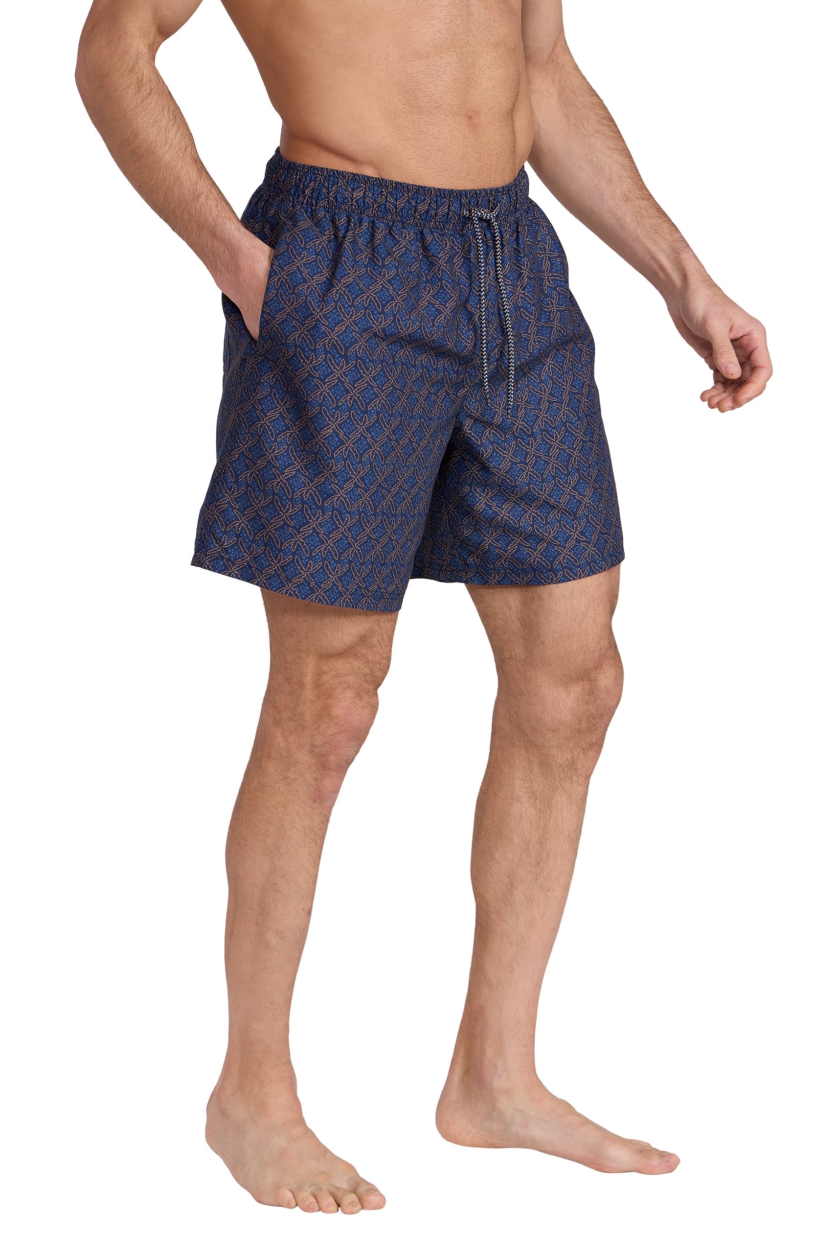 Mountain Warehouse Aruba Printed Mens Swim Shorts - Lightweight Swimming Trunks, Internal Mesh Short Trousers, UV Protect Board Shorts - Spring Summer, Beach, Pool Dark Blue (Printed) XXS