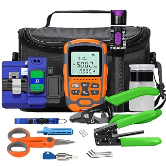 FTTH Fiber Cold Connection Tool Kit with Fiber Cleaver FC-6S Visual Fault Locator Optical Power Meter FC and SC Adapter Cable Tester Stripping Tool Dust-Free Paper