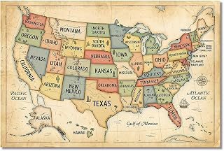 Vintage illustrated United States map poster