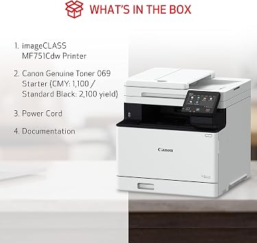 Canon imageCLASS MF751Cdw - Wireless Duplex Color Laser Printer, Multifunction with Copier, Scanner, Automatic Document Feeder, Mobile Ready, 35 PPM, White