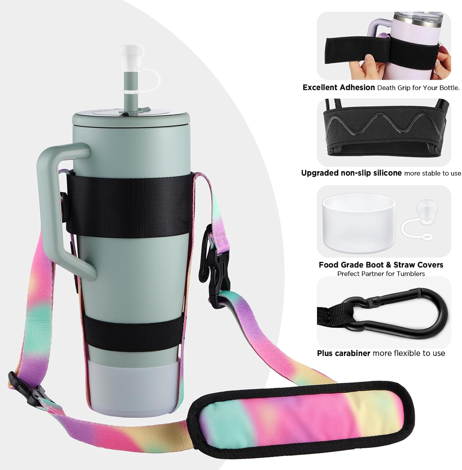 EasyAcc Water Bottle Holder Strap Sling, for Owala FreeSip 24 32 40 oz, Hydro Flask, Cirkul, Yeti, Stanley Flip, Universal Water Bottles, with Carabiner, for Walking Curise Travel (Bottle Excluded) - Image 6