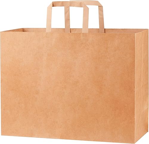 SUNCOLOR Paquete de 100 bolsas grandes de papel kraft marrón de 16 x 6 x 12 pulgadas con asas (marrón)