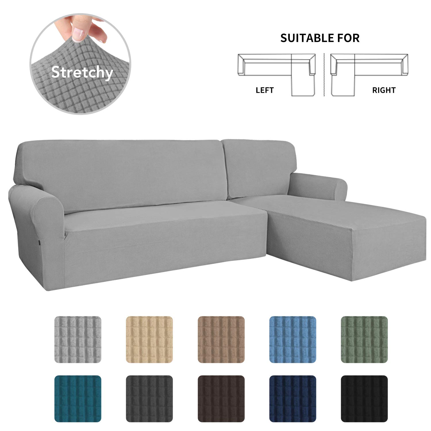 Easy-Going Stretch Sofa Slipcover 2 Pieces L-Shaped Sofa Cover Sectional Couch Cover for Living Room Jacquard Fabric Chaise Lounge Slipcover with Elastic Bottom for Dogs Kids Pets(X-Large,LightGray)
