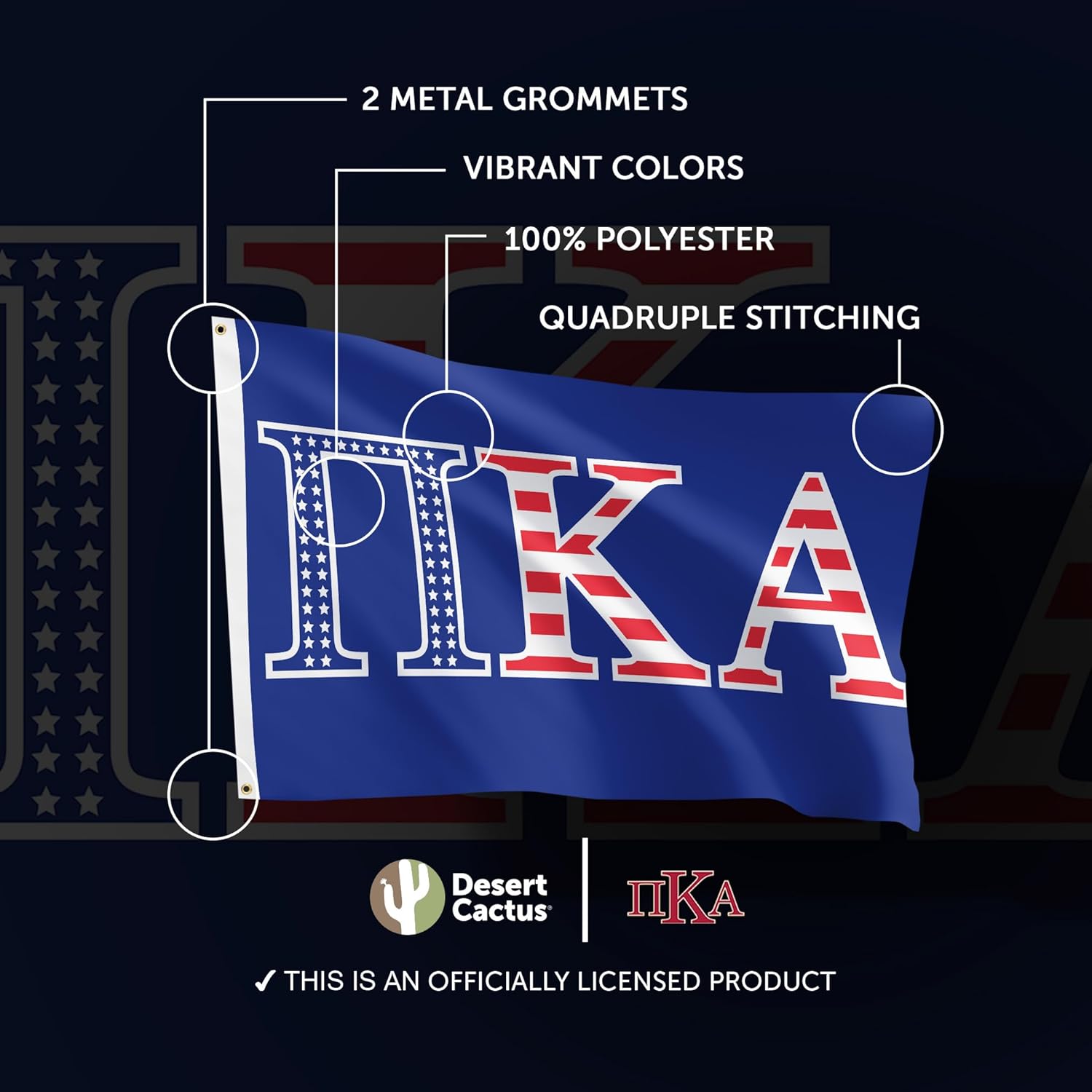 Desert Cactus Pi Kappa Alpha Flag Pike USA Pattern Letter Fraternity 3x5 Feet Banner Sign Décor (USA)