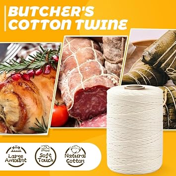 1,200ft (600ft x 2Rolls) Butchers Twine 2mm Cotton String for Cooking Kitchen Meat Turkey Sausage Roasting Baking Gift Wrapping DIY Crafts Crocheting Knitting