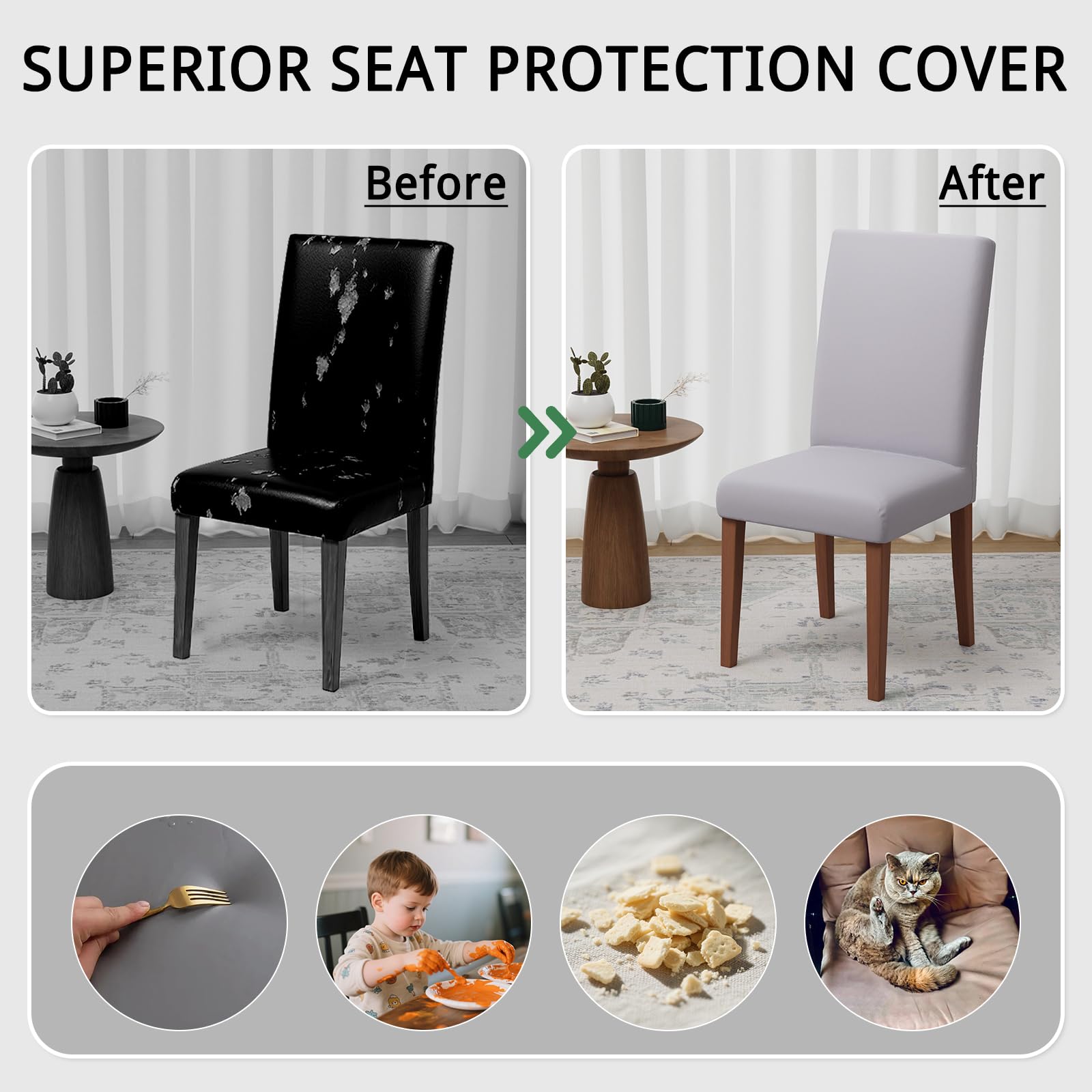 Pacok Dining Room Chair Covers Set of 2,Stretch Dining Chair Slipcovers Elastic Removable Washable Seat Covers for Hotel Kitchen Banquet Ceremony(LightGrey) - Image 4