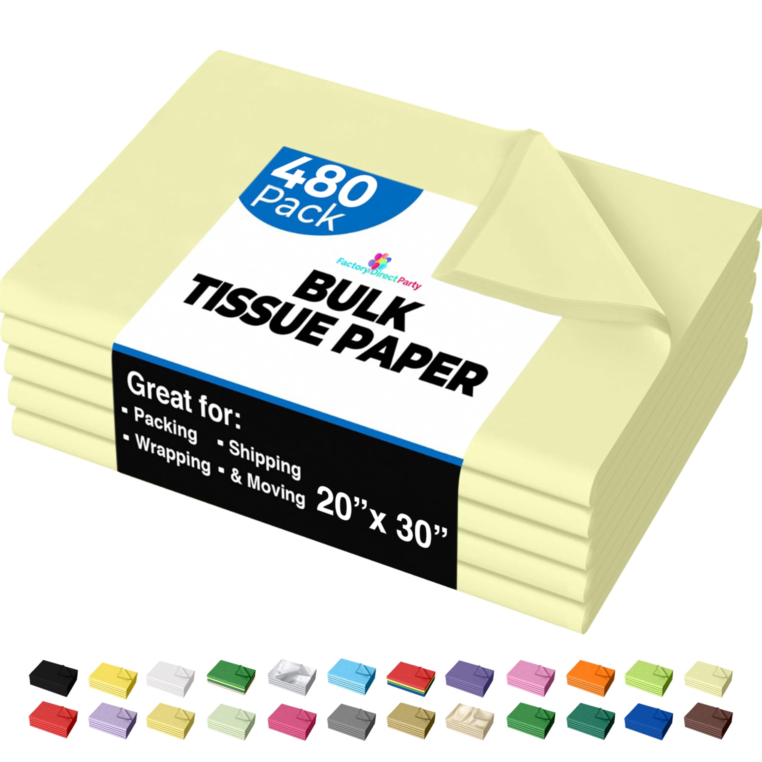 Light Yellow Tissue Paper For Gift Bags - 20" X 30" Bulk Tissue Paper Light Yellow 480 Sheets - 10lb Newsprint For Packing, Birthday Gift Box Filler, Packing Supplies For Moving Supplies Crown Display