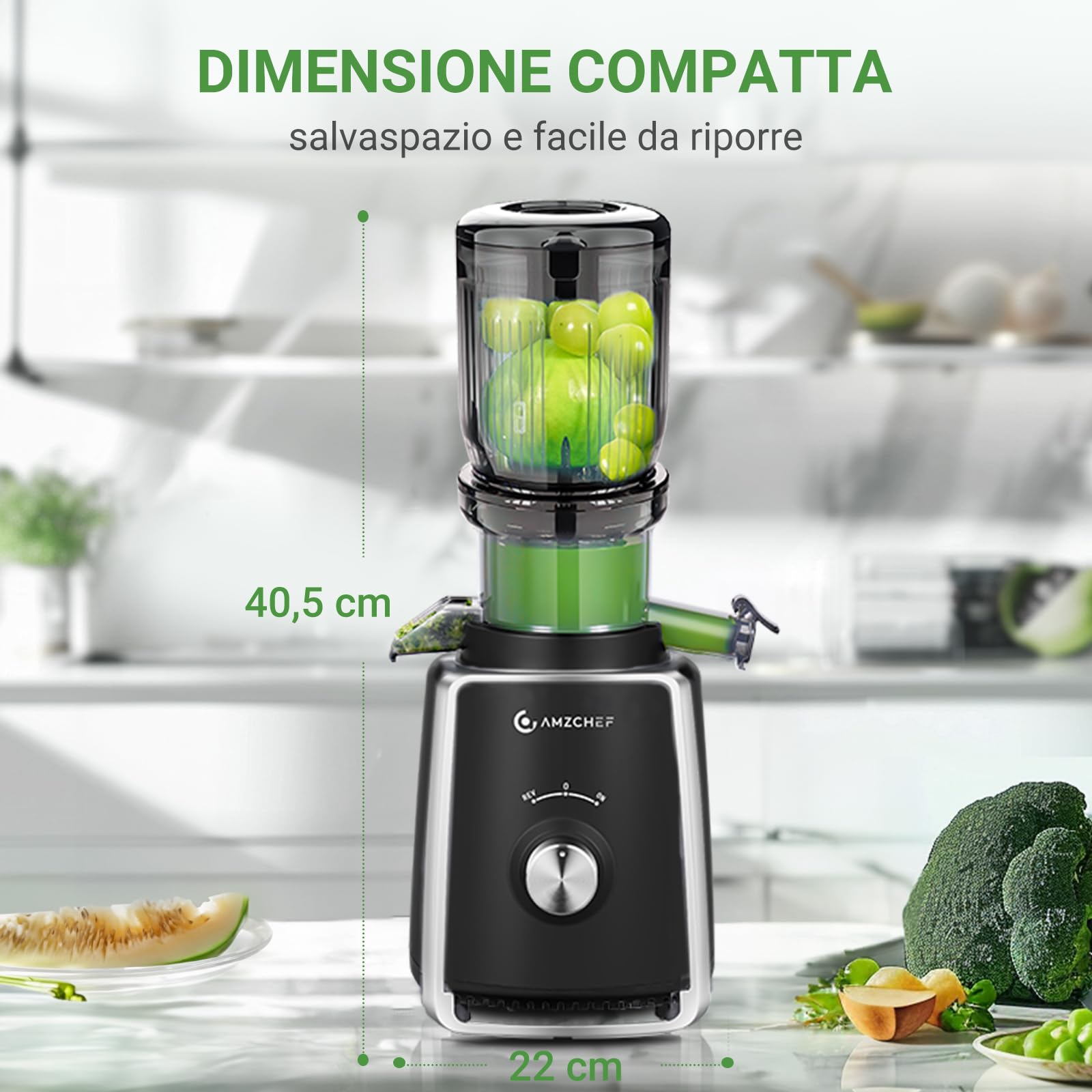 AMZCHEF Estrattore con 2 Filtri Brevettati ANTI-intasamento per Frutta e Verdura Morbida e Dura con Elevata Resa in Succo - Estrattore Frutta e Verdura con Apertura 103 mm per Frutta Intera - Nero