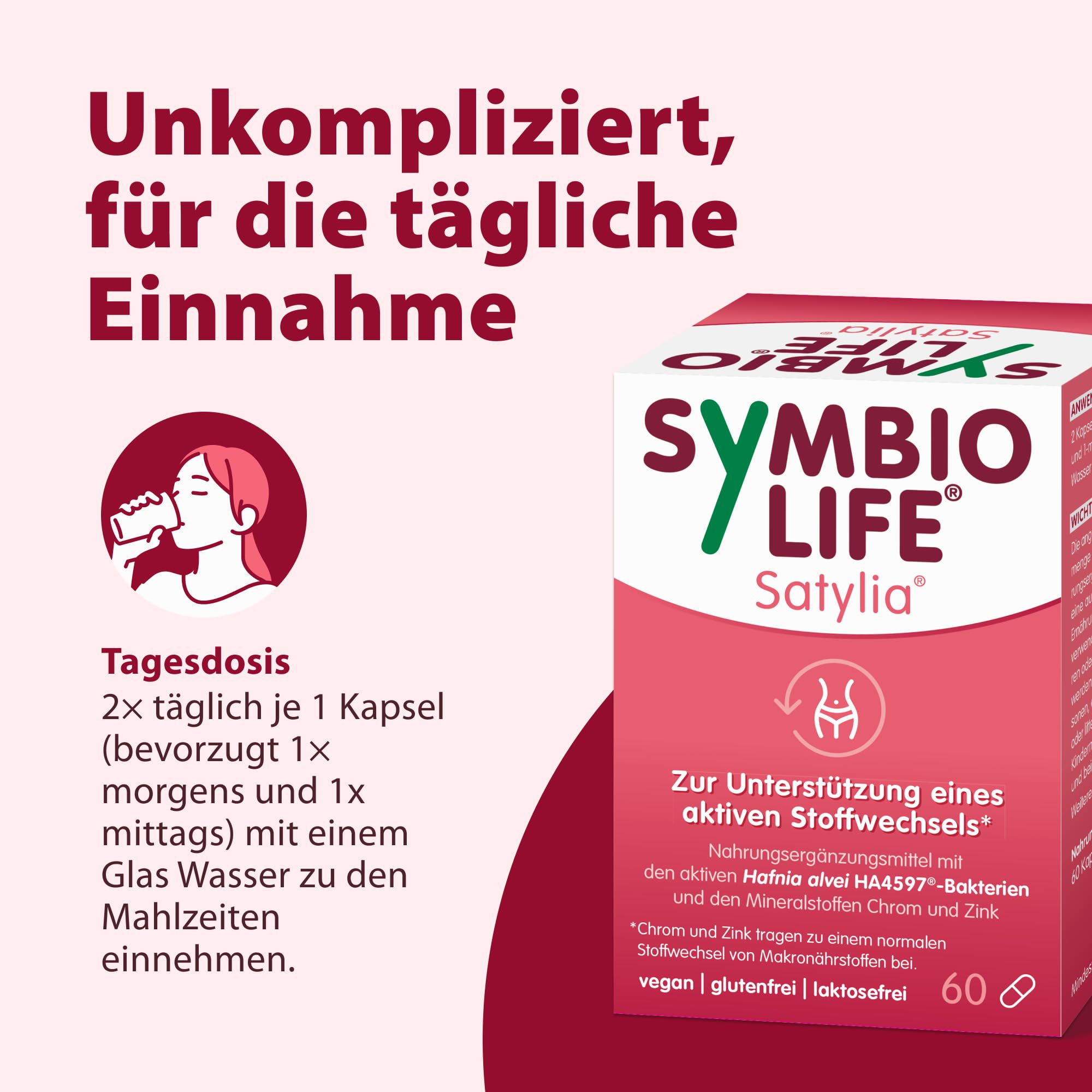 SymbioLife Satylia unterstützt den aktiven Stoffwechsel, 60 Kapseln | Mit Hafnia alvei HA4597, Chrom-Picolinat & Zink-Bisglycinat - vegan, glutenfrei, laktosefrei, magensäureresistent