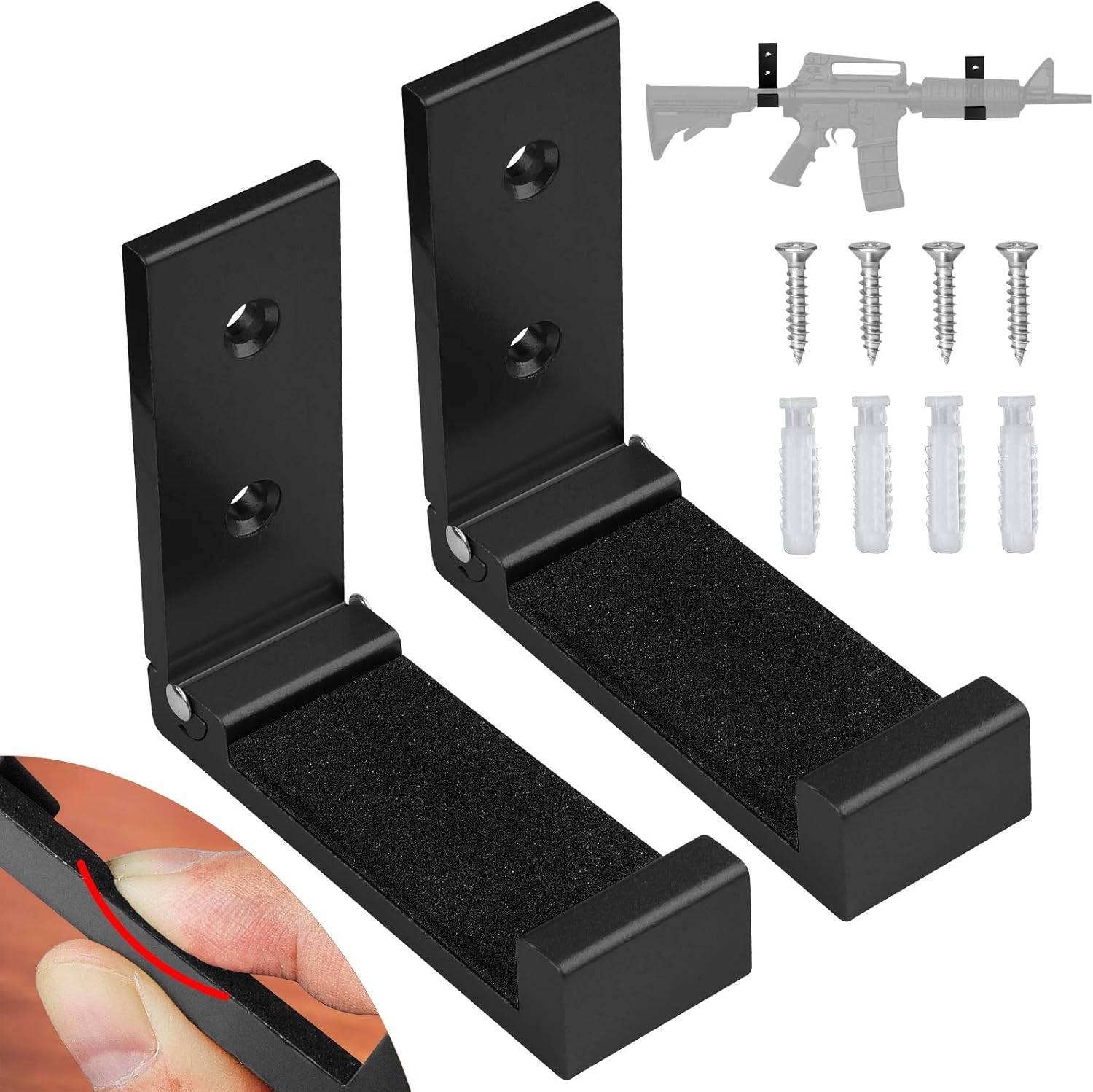 JUSTOTRY 2 Pieces Gun Rack Wall Mount with Soft Pad and Screws, Gun Racks for Wall, 90° Folding Gun Hook Protects Rifles, Shotguns, Bow - Indoor Hanging, Display, Store(Black) : Sports & Outdoors