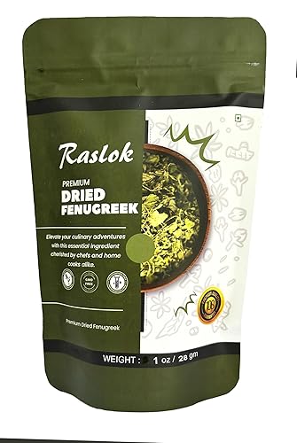 Raslok Hojas de alholva secas, naturales Kasuri Methi Especias indias (1 oz)