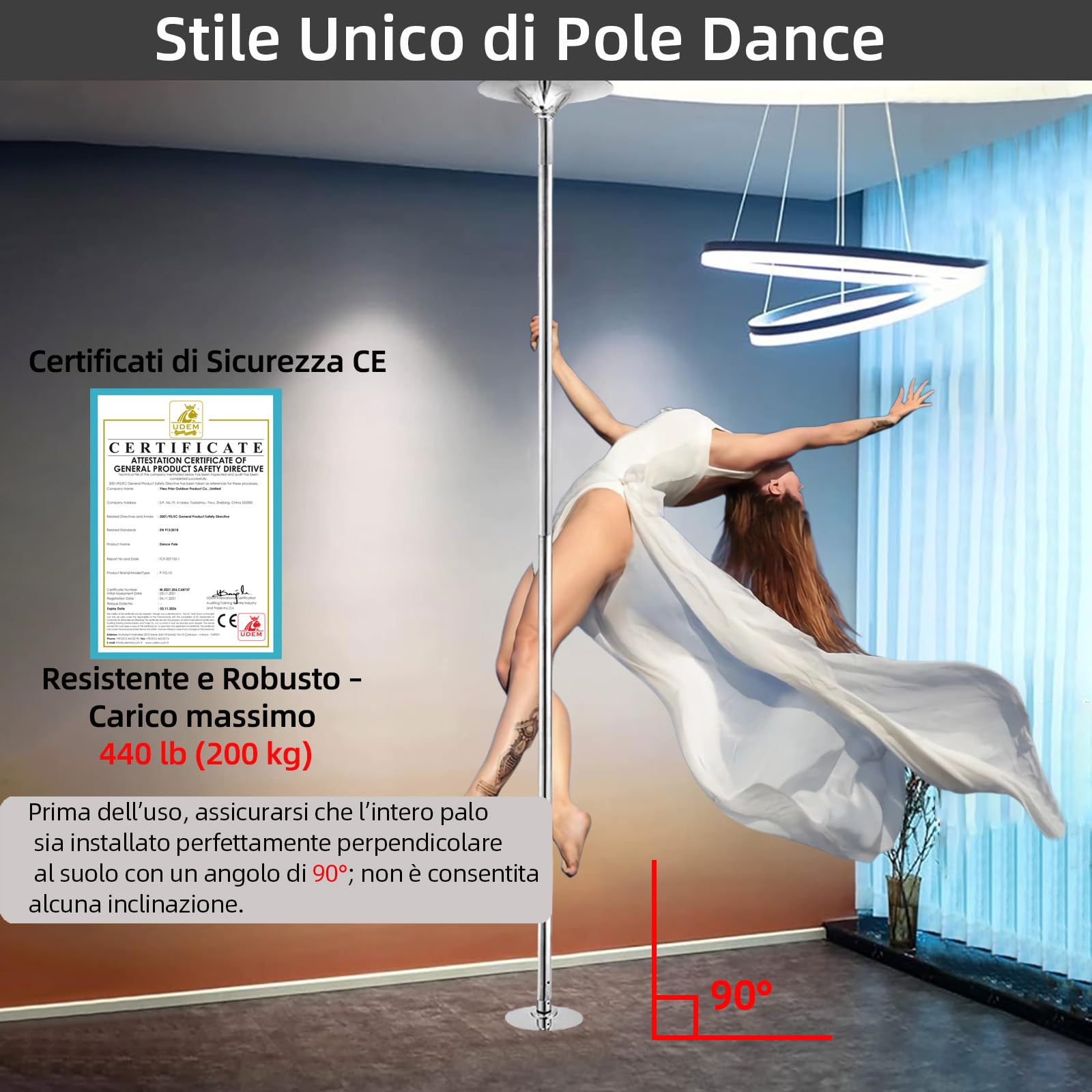 PRIOR FITNESS Palo da Ballo Premium Rimovibile 45 mm – Spinning & Statico, in Acciaio Heavy-Duty, Altezza Regolabile, qualità Professionale, Ideale per Home, Club, Palestra, con Certificazione CE
