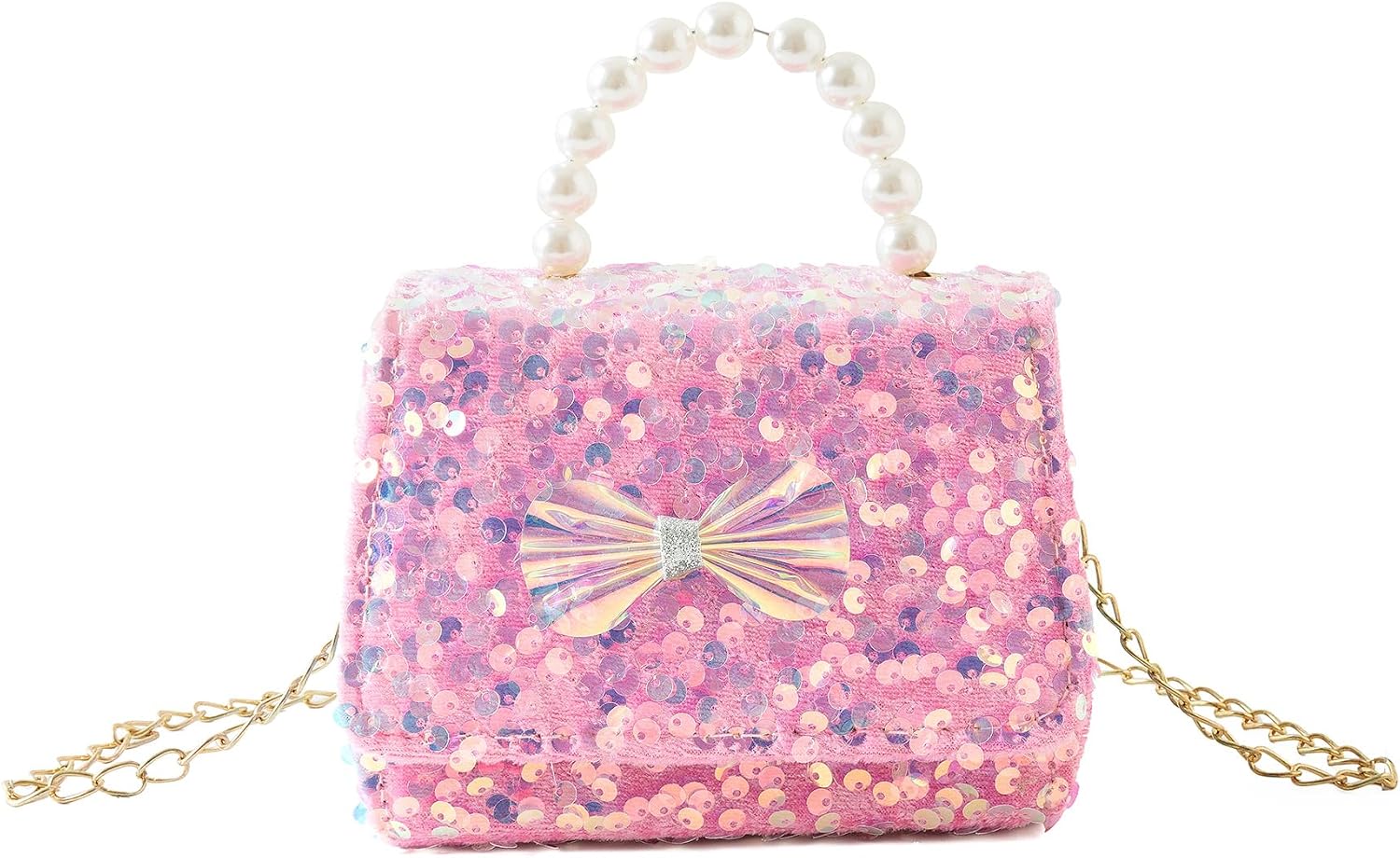 Jastore Glitter Girls Purse, Bowknot Bags for Girls, Kids Crossbody Purse(Pink)