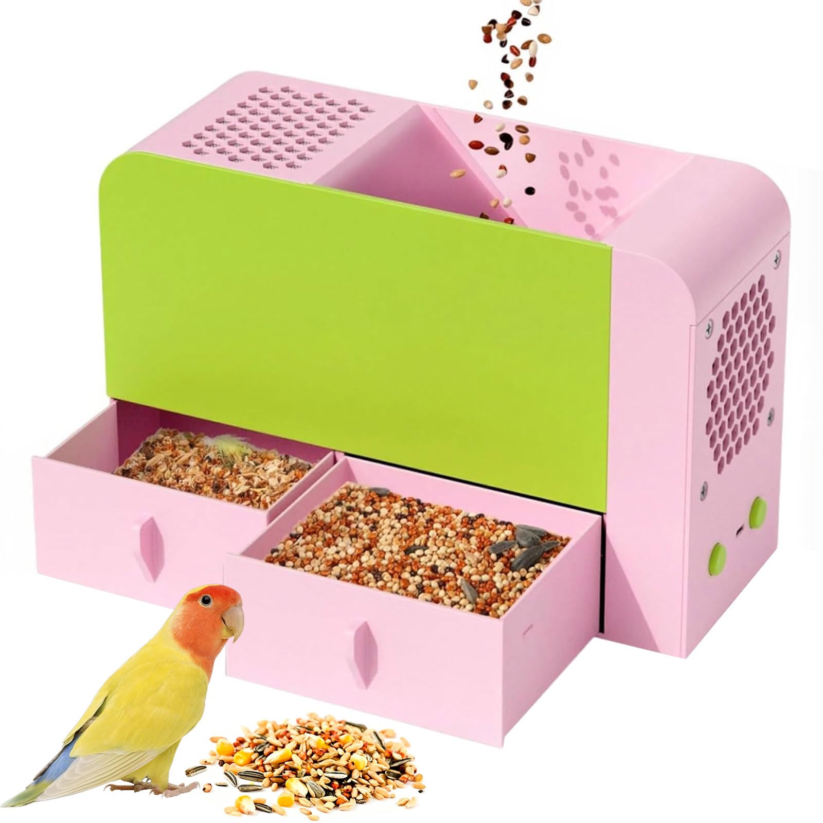 KJZQXYX Bird Feed Blown Shell Splitter, Bird Seed Cleaner Machine, with 5-Speed Adjustment, Grain Cleaning Winnower, for Millet, Rice, Beans (pink+green)