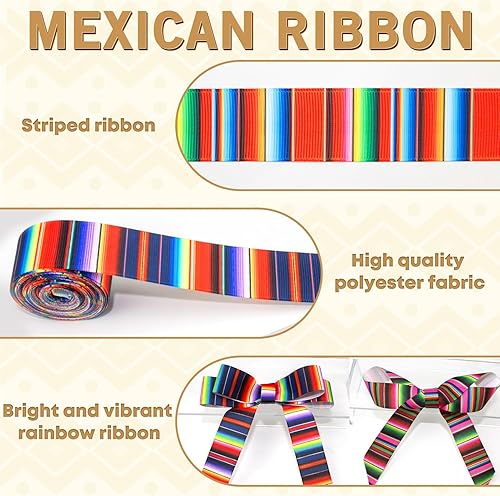 Miniatura 3 de Cinta de Serape mexicano para fiesta, 6 rollos de cinta de rayas de arco iris, cinta mexicana para fiesta, cinta de grogrén colorida para envolver