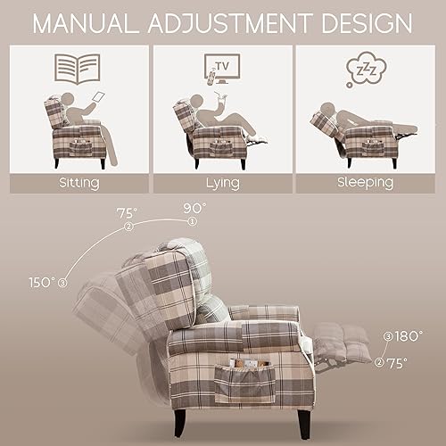 Miniatura 2 de Sillón reclinable manual con respaldo pushback, ajustable para adultos, de lino, sofá individual para sala de estar, espacios pequeños, interior,