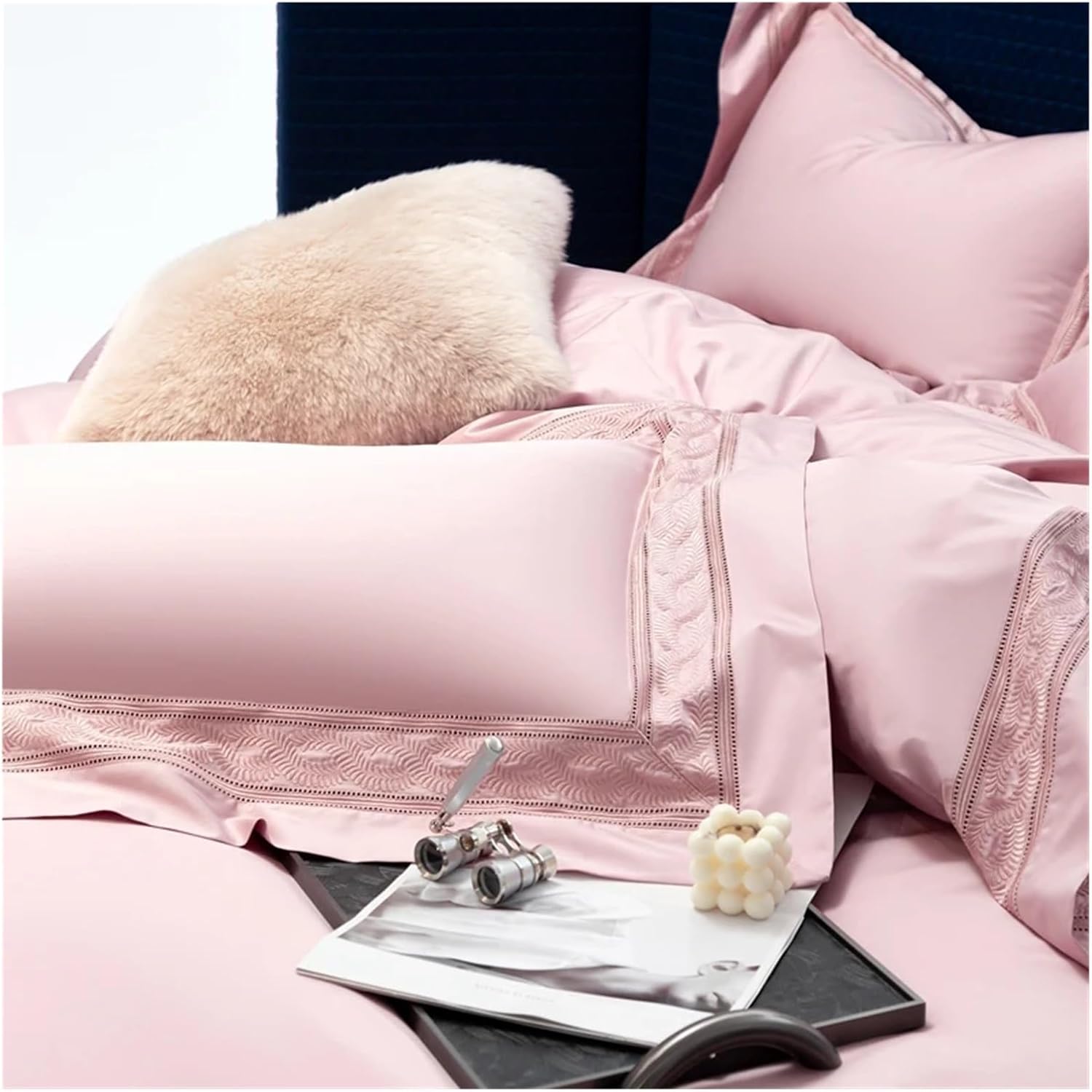 , 1400TC Egyptian Cotton Bedding Set Hollow Out Wide Edge Embroidery Duvet Cover Flat/Fitted Bed Sheet Pillowcases,Bed