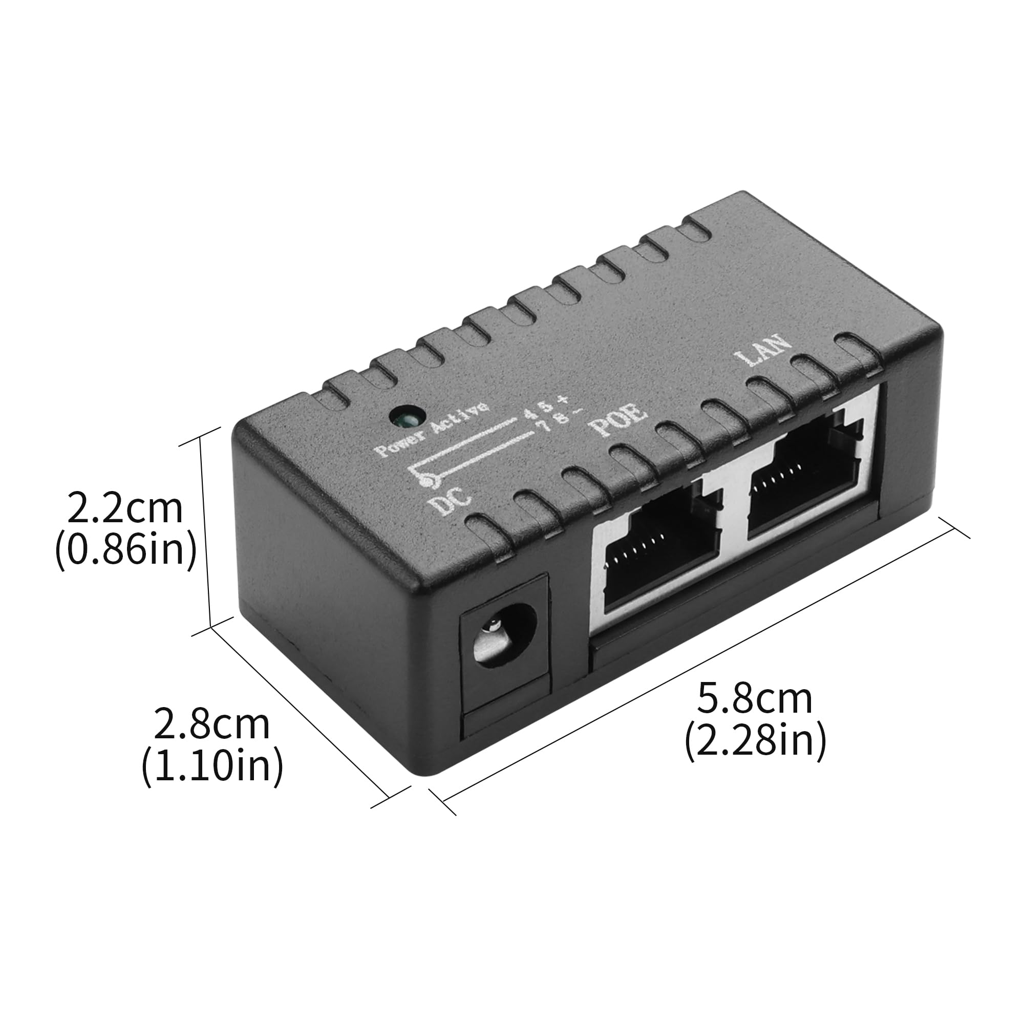 YACSEJAO 2 adattatori PoE passivi a porta singola, 5-48 V CC, 96 W, iniettore/splitter, Ethernet 10/100 Mbps, compatto per telecamere di sicurezza/sistemi solari