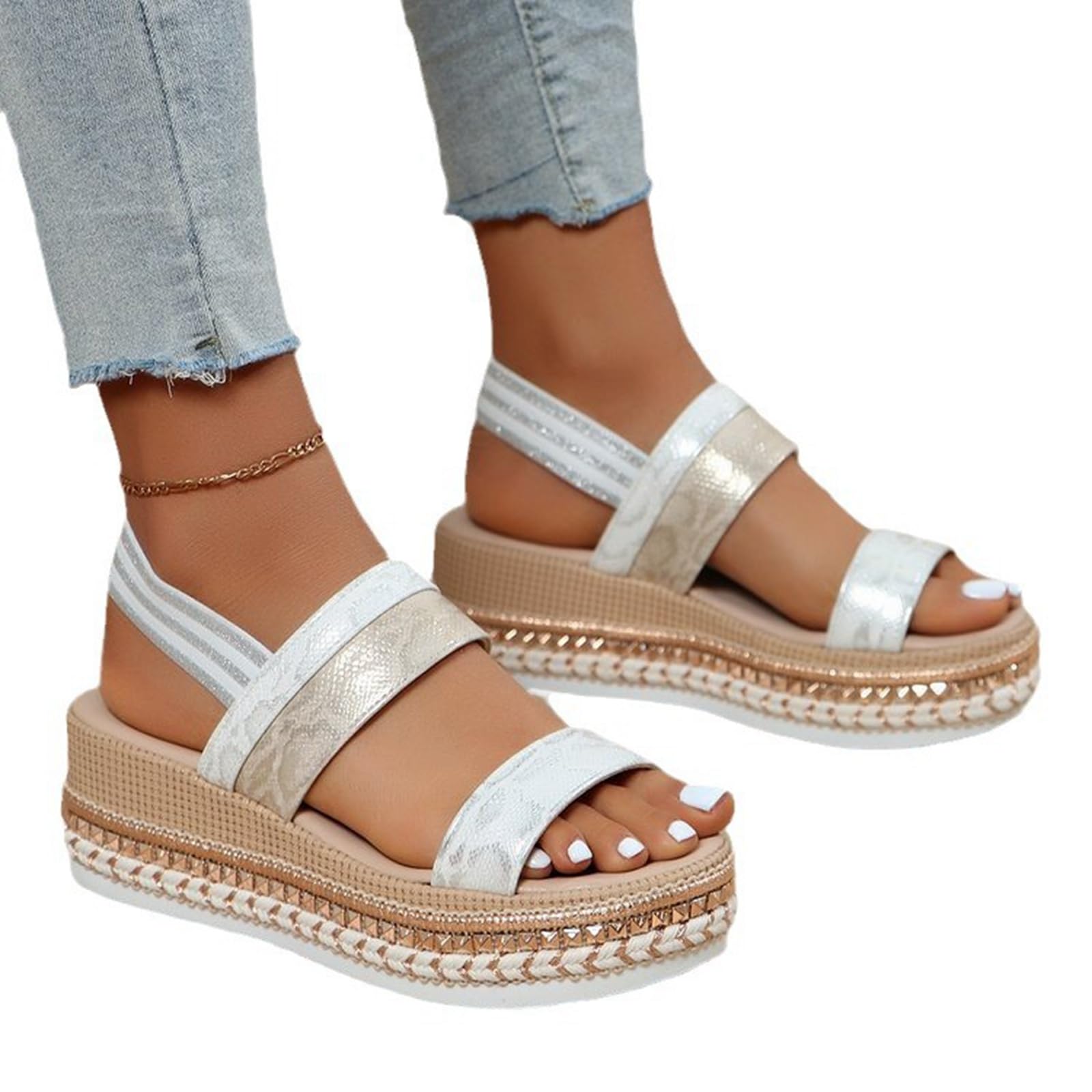 SACFOF Alpargatas de plataforma para mujer, informales, con correa al tobillo, sandalias de cuña cómodas, elegantes, con hebilla y puntera abierta, zapatos de verano