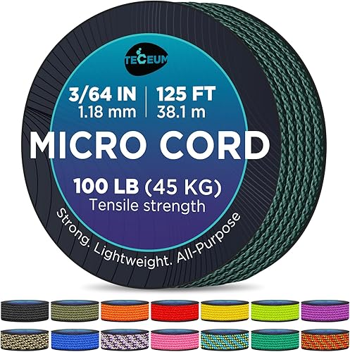 Miniatura 47 de TECEUM Micro Paracord – 1.18 mm X 38 m – Cordón de Utilidad Micro – Cuerda de Paracord Trenzada Fina – Ideal para Manualidades, Proyectos DIY