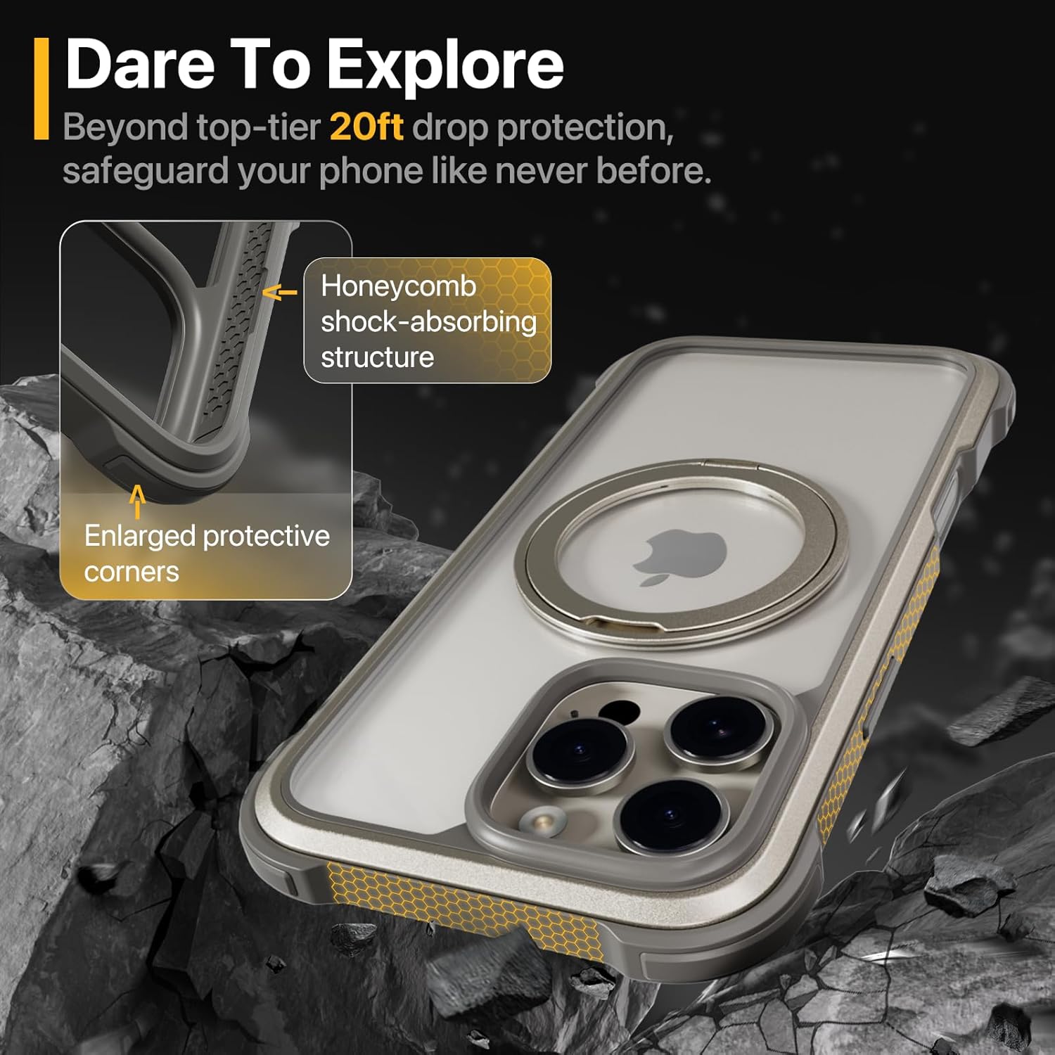 MAGEASY Designed for iPhone 16 Pro Max Case with 360° Rotatable Stand - [Camera Control Button Coverage] 20ft Ultimate Drop Protection, Compatible with MagSafe, Aluminum Frame | Odyssey Stand M