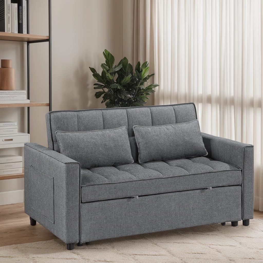 Anmutig 3-in-1 Convertible Loveseat Sofa Bed with Pull Out Bed and Storage Sectional Counch for Living Room, Apartment, Bedroom, Office, Adjustable Backrest, Darkgray