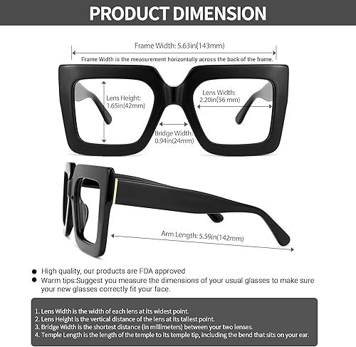 Miniatura 7 de VOOGLAM Gafas de lectura cuadradas de gran tamaño para mujeres y hombres, anti luz azul, lector de fatiga ocular, computadora, TV, teléfono, gafas
