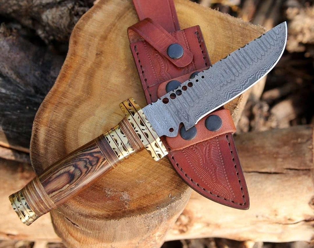 Matrix Luxury Bowie Knife with Pakkawood Handle, Premium Leather Sheath, EDC Fixed Blade Knives for Hunting, Camping, Outdoor Activities