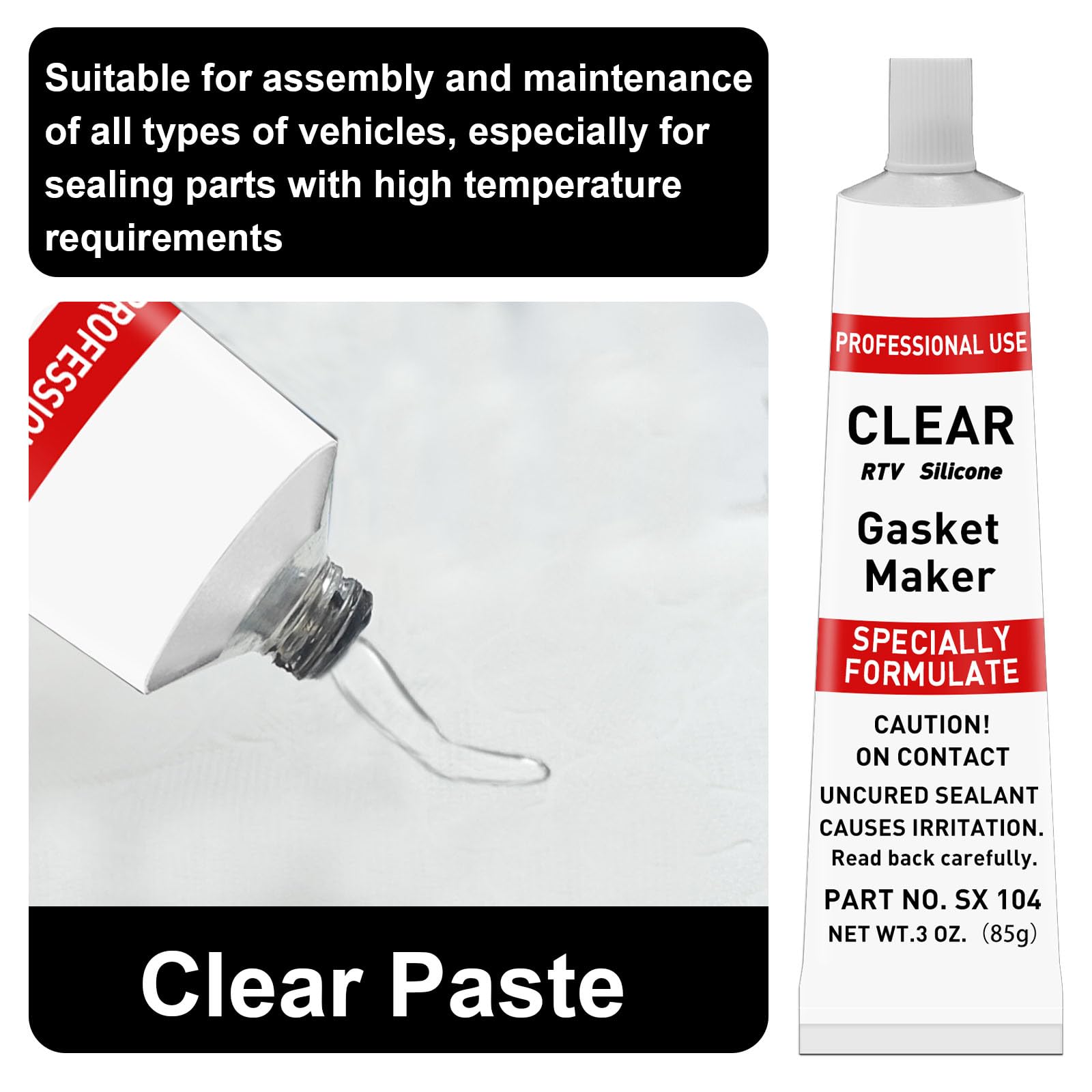 Guarnizione in silicone RTV da 340 g, sigillante trasparente antiurto e a prova di perdite, resistente alle alte temperature, sigillante RTV può essere utilizzato in motori, trasmissioni,