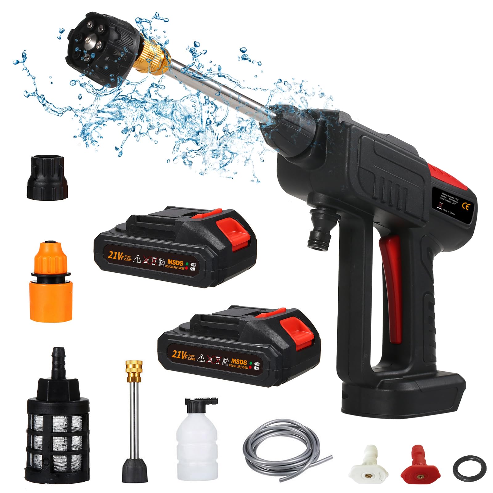 Shkalacar Idropulitrice a Batteria, 60 Bar 300W Idropulitrice ad Alta Potenza con Batteria Ricaricabile a Sspruzzo 6in1 per la Ppulizia del Pavimento della Recinzione dell'auto Irrigazione