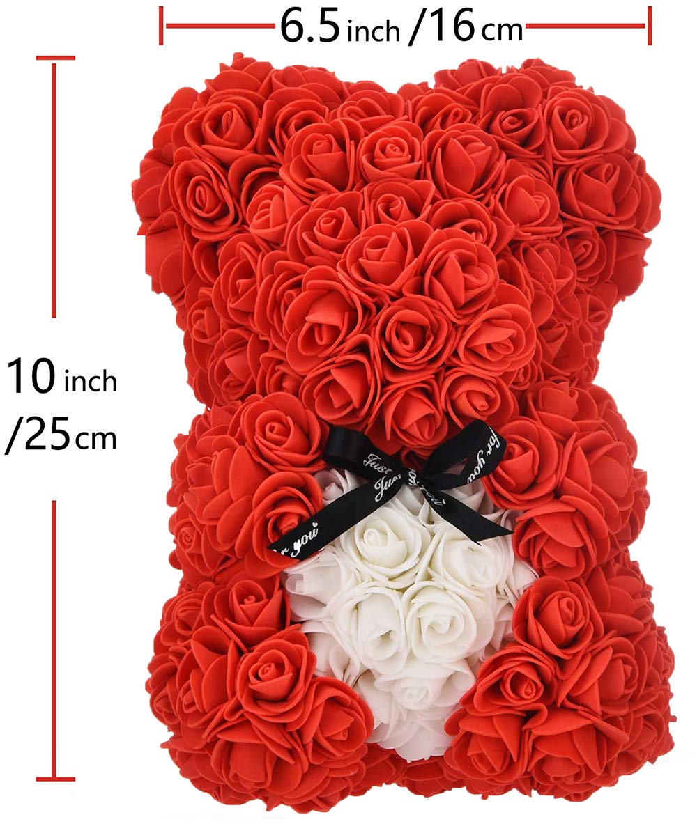 Orso di Rose, Orsacchiotto Composto da Rosa Artificiali con Luce Led, Creativo Floreale Regalo, San Valentino Comprese Scatole Trasparenti Biglietti di Auguri