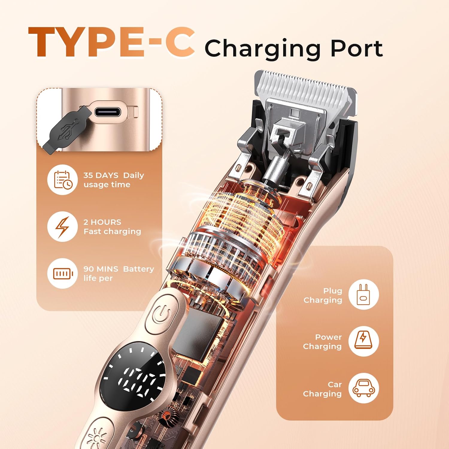 Bikini Trimmer for Women, 4 in 1 Cordless Shaver, IPX7 Waterproof Hair Trimmer with LED Display, Portable Electric Razors for Women Pubic Hair, Face, Leg, Underarms, USB Charge, Gold