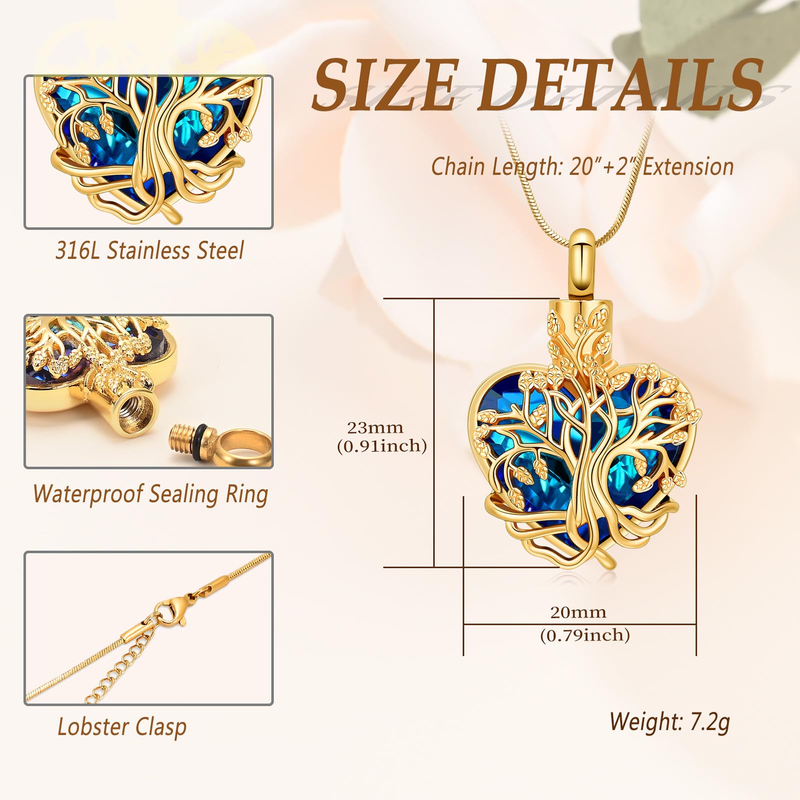 VCCWYQK Heart Tree of Life Urn Necklace for Ashes for Women Stainless Steel Cremation Jewelry Memorial Keepsake Gift for Ash of Loved One (F-5) - Image 2