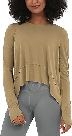 ODODOS Long Sleeve Tee for Women with Thumb Hole Athletic Gym Workout Crop Tops Yoga Shirts