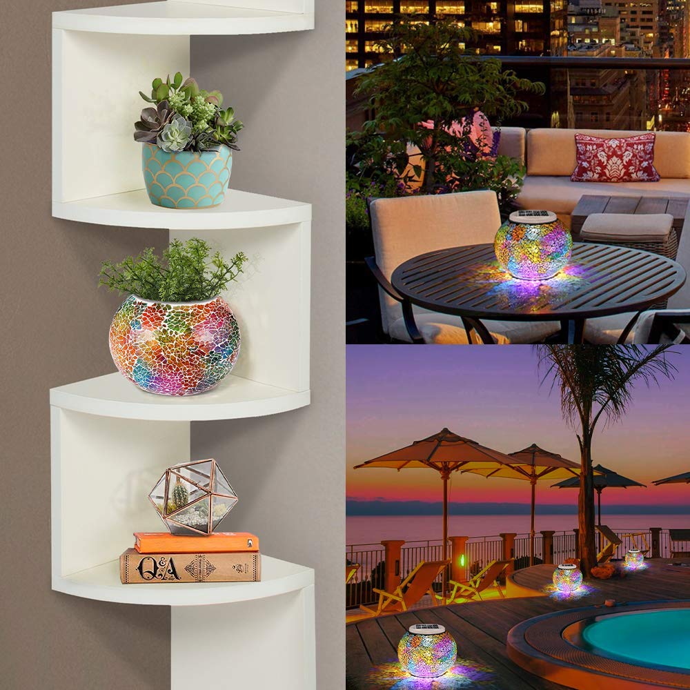 Luci solari a mosaico, luce solare, cambia colore, lampada solare notturna, impermeabile, ricaricabile, per feste, Natale, giardino, terrazza (13 x 10 cm, plastica