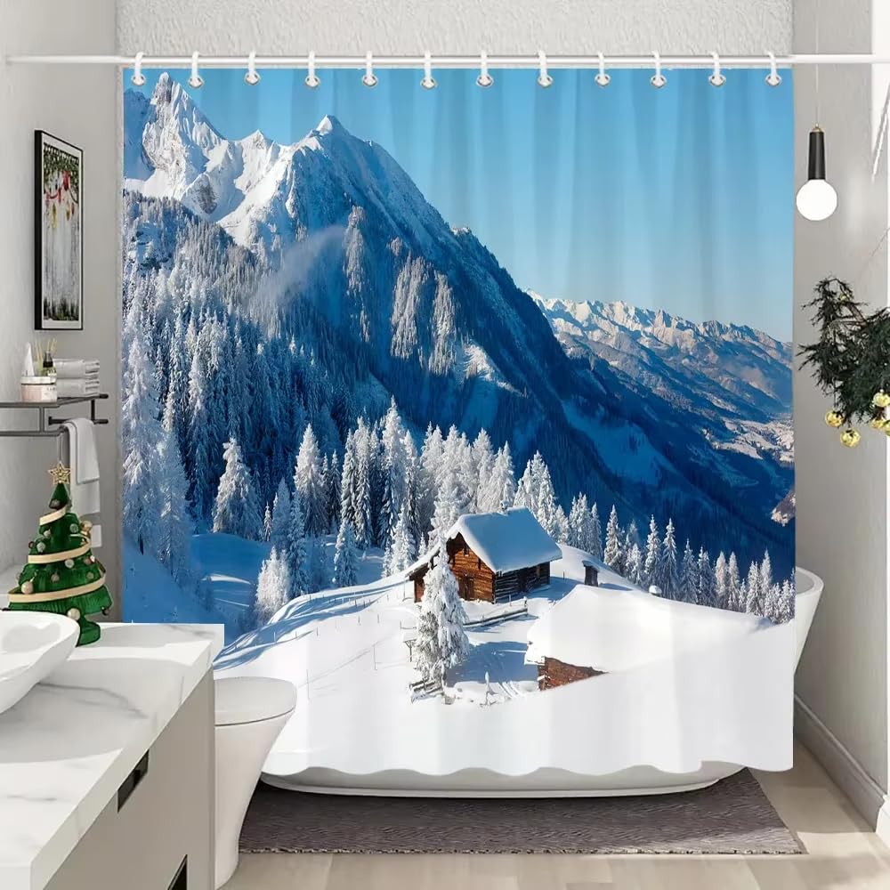 Rideau de douche hivernal 160x160 cm en polyester lavable