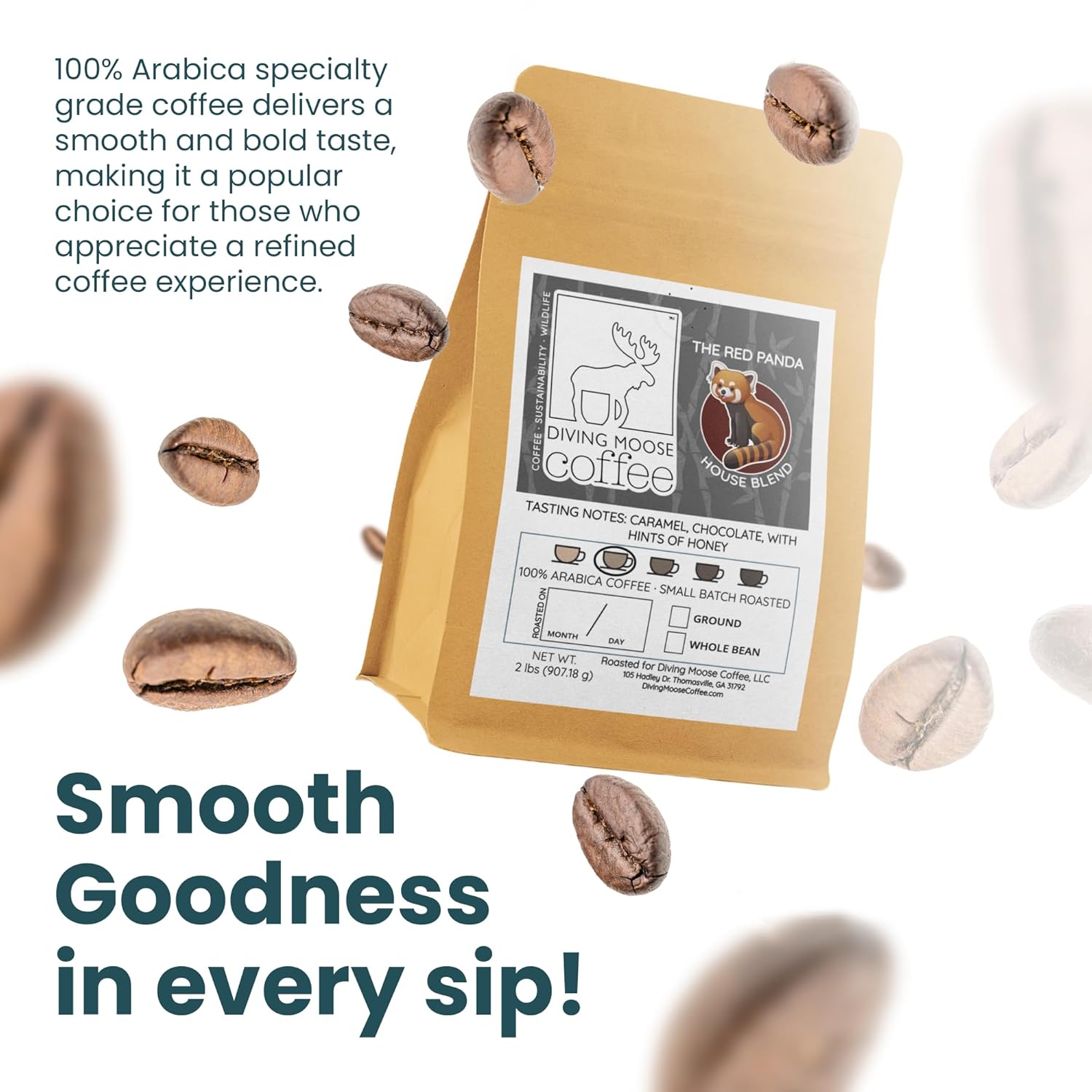 Diving Moose Coffee - The Red Panda House Blend Medium Light Roast (32oz / 2 LB) - Chocolate Caramel Honey Specialty Grade Small-Batch Roasted to Order Smooth Not Bitter