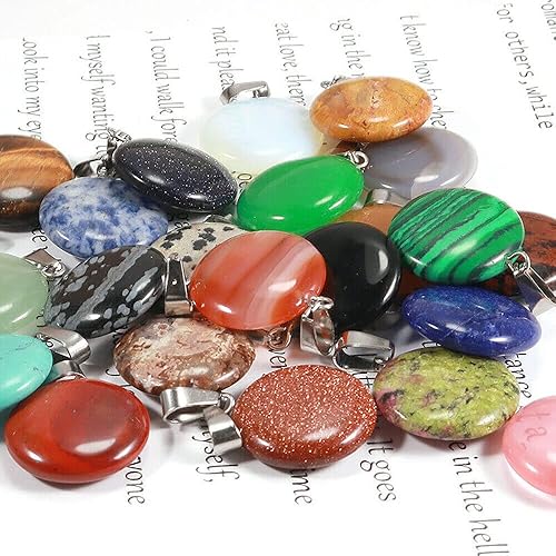 Miniatura 4 de TEAMWILL Colgantes de piedra de cristal de cuarzo natural, 20 dijes curativos para la fabricación de joyas, Acero inoxidable, Cuarzo