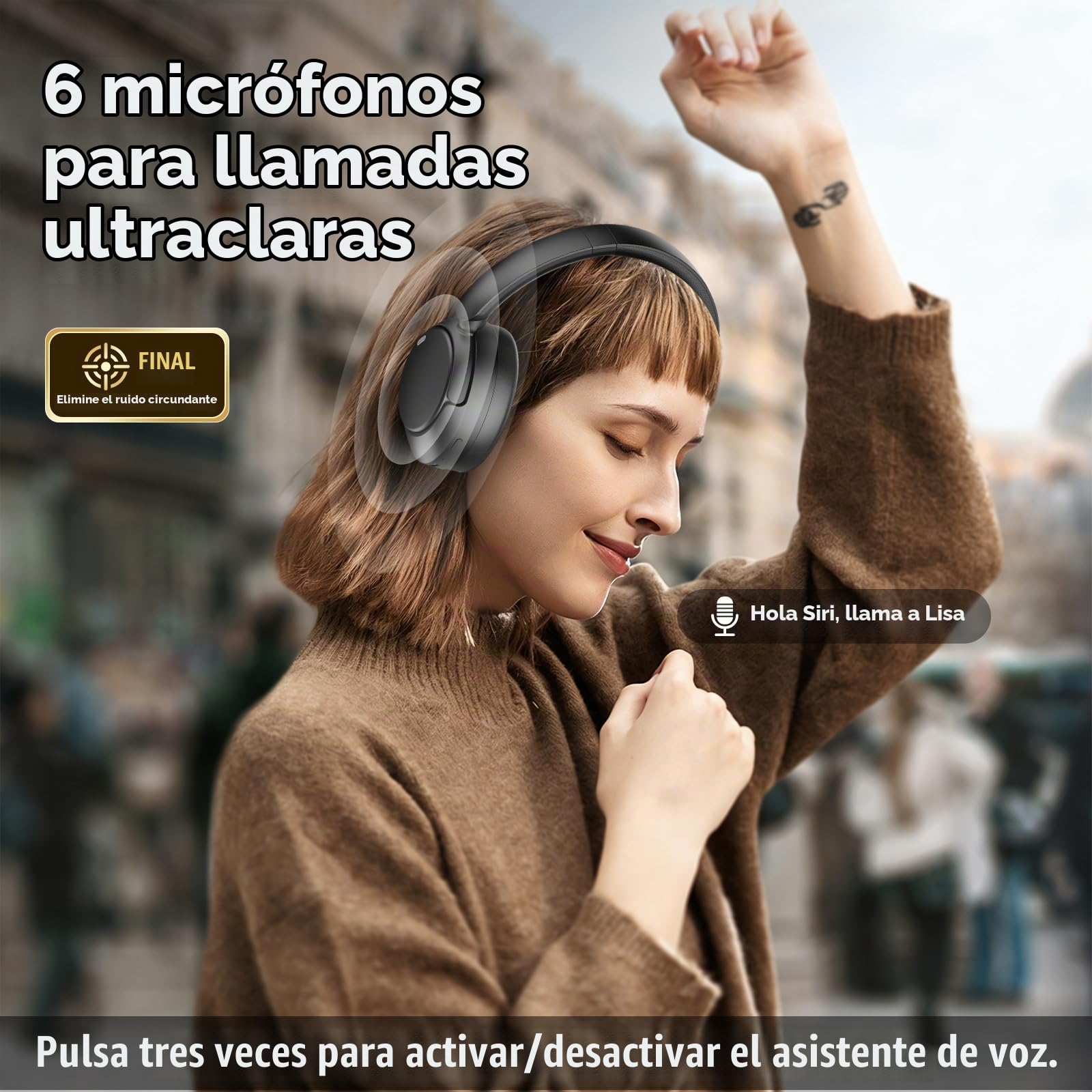 Auriculares Inalámbricos Bluetooth 5.4, Asistente Vocal,3 EQ Modos, Ruido Activa Híbrida, Auriculares Inalámbricos Diadema Estéreo HiFi con Micrófono,120 horas de reproducción con iOS y Android,Negro