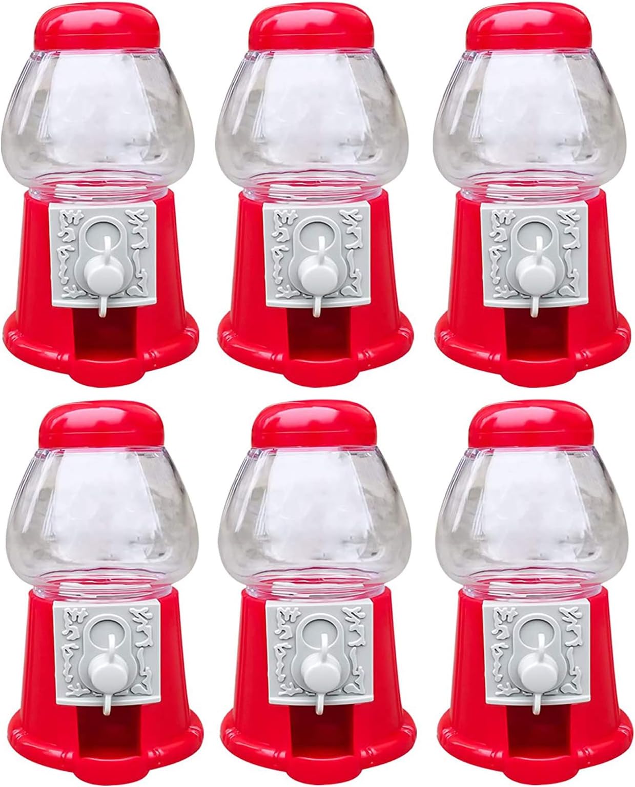 Hammont Gumball Machine - Mini 5" Plastic Bubble Gum Machine - Small Set of Red Bubblegum Vending Dispensers for Kids – Novelty Fun Birthday Party Favor Idea - Fits .5" Small Gumballs - 6 Pack (14mm)