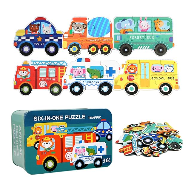 KUKUTrue® Juguetes Montessori 2 3 4 5, Puzzle Educativo Madera 6 Piezas, Juegos Educativos Niños 2 Años