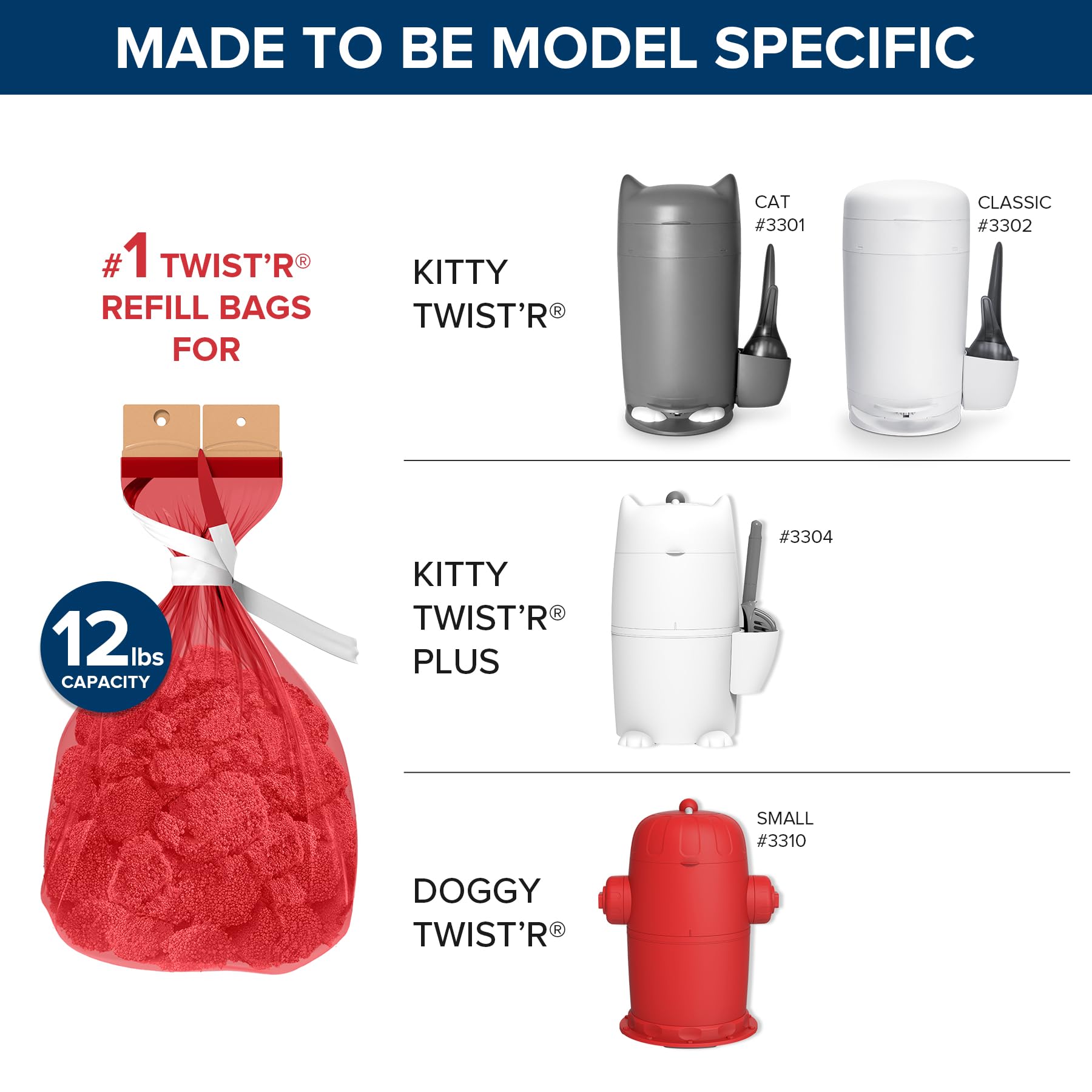 Red Rocket Pets 30 Nachfüllbeutel für Kitty & Doggy Twist'R, Nachfüllbeutel für Pet Twist'R Mülleimer, 7-lagig, geruchsfreie Nachfüllpackungen für Katzen, Hunde, Babys (Nr. 1)