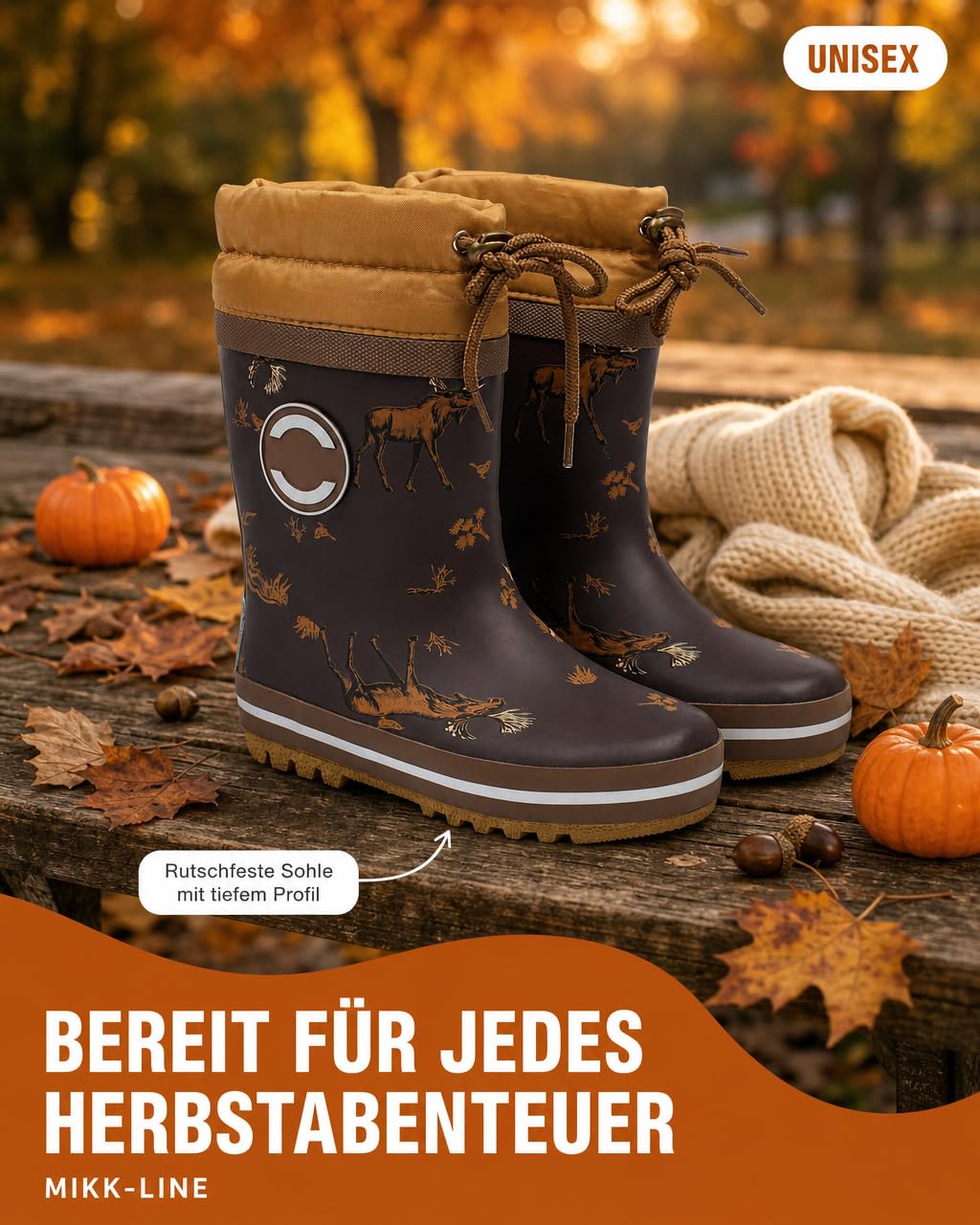 Mikk-line Bottes en caoutchouc thermique pour enfants | Bottes d'hiver pour enfants avec lacets | Bottes en caoutchouc doublées avec détails réfléchissants | Bottes de pluie pour enfants en caoutchouc