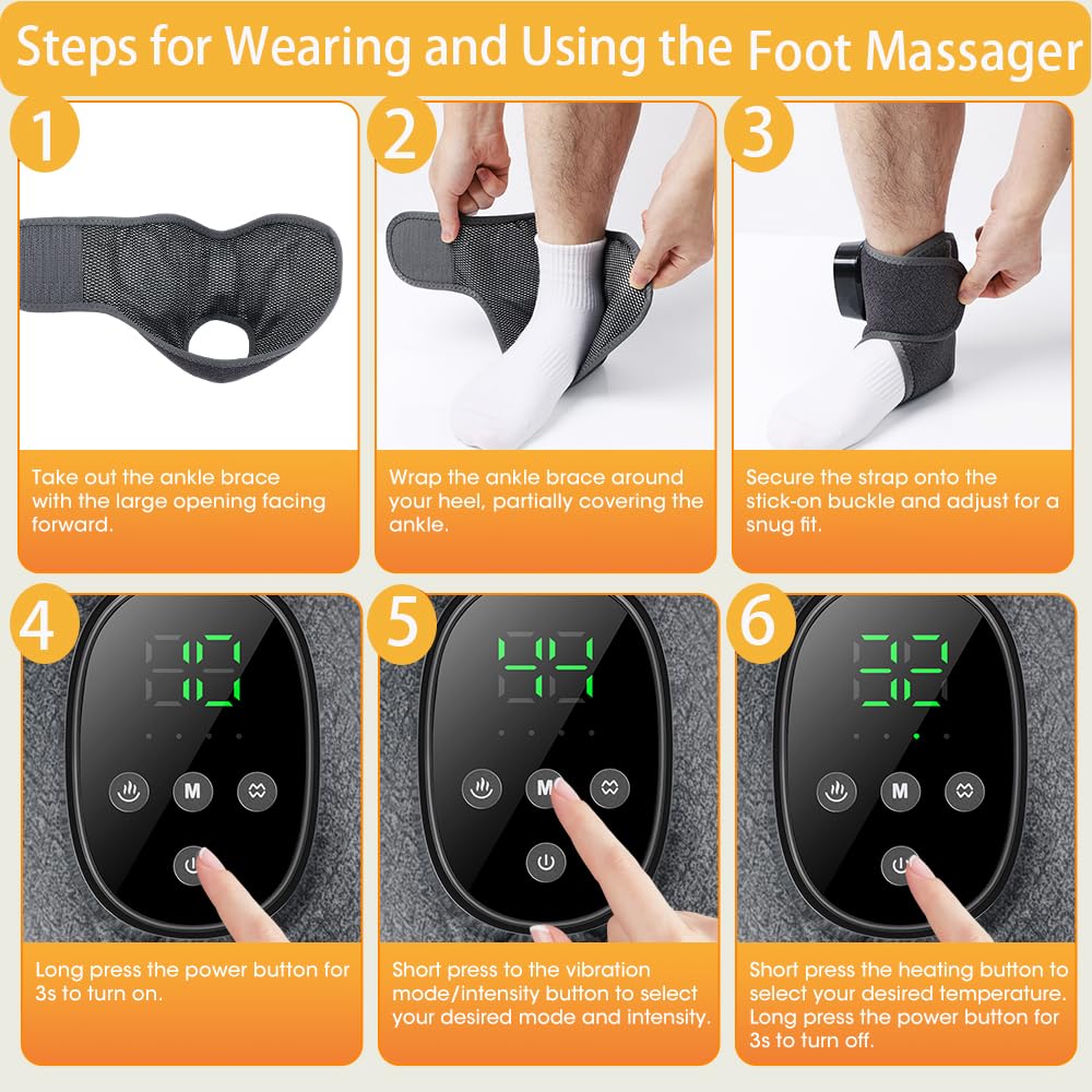 3-in-1 Elektrisches kabelloses Fußmassagegerät, 1 Paar Knöchelmassagegerät mit 4 Massagemodi, 4 Heizstufen - Tragbares Fußmassagegerät für Knöchel, Ferse, Sohle und Fußgewölbe