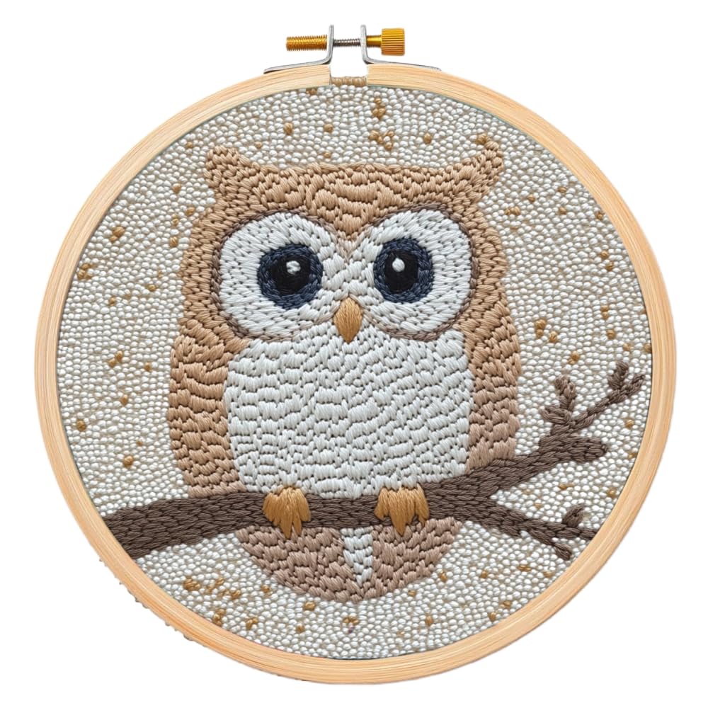 Generic Punch Needle Kit Owl Design: Complete DIY Crafting Kit for Adults & Kids, Modern Cross Stitch Art Kit, 8 inches x 8 inches, Not Foldable