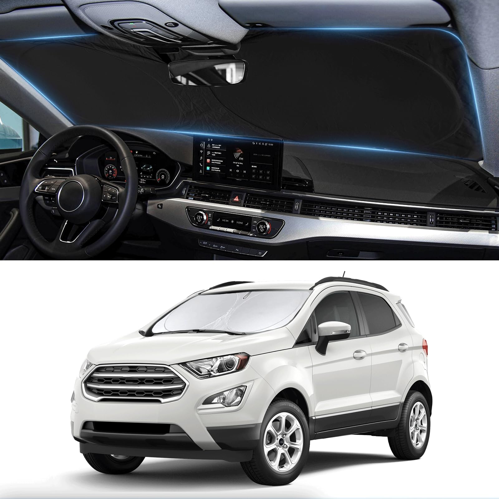 Sunshade for Ecosport Windshield Sun Shade for 2025 2024 2023 2022 2021 2020 Ford Ecosport SUV Accessories Foldable Custom-fit Front Window Shield
