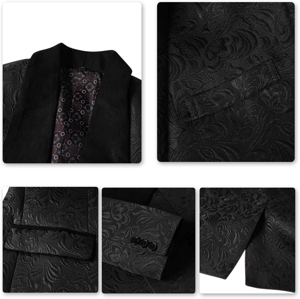YFFUSHI Men's 3 Piece Suit Slim Fit Jacquard Tuxedo 1 Button Shawl Collar Blazer Vest & Pants for Wedding Formal Prom - Image 5