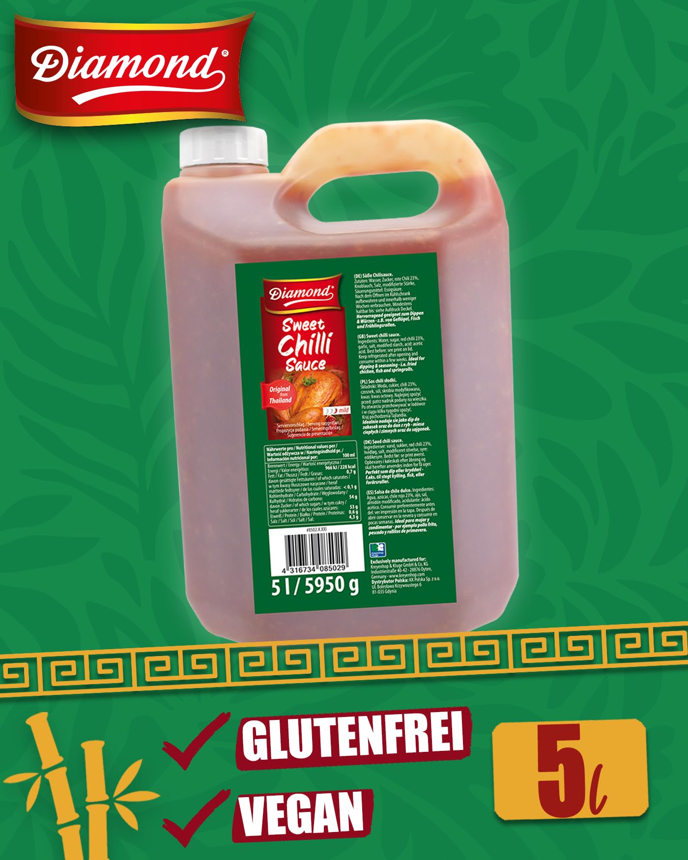 DIAMOND Süße Chilisauce, für Huhn und Fisch, süß pikante Sauce zum Verfeinern von Wok-Gerichten, Frühlingsrollen & Fingerfood - 1 x 5 l